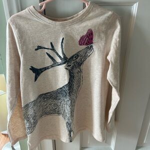 Tea Collection Beige Long Sleeve Shirt with Deer and Heart Design